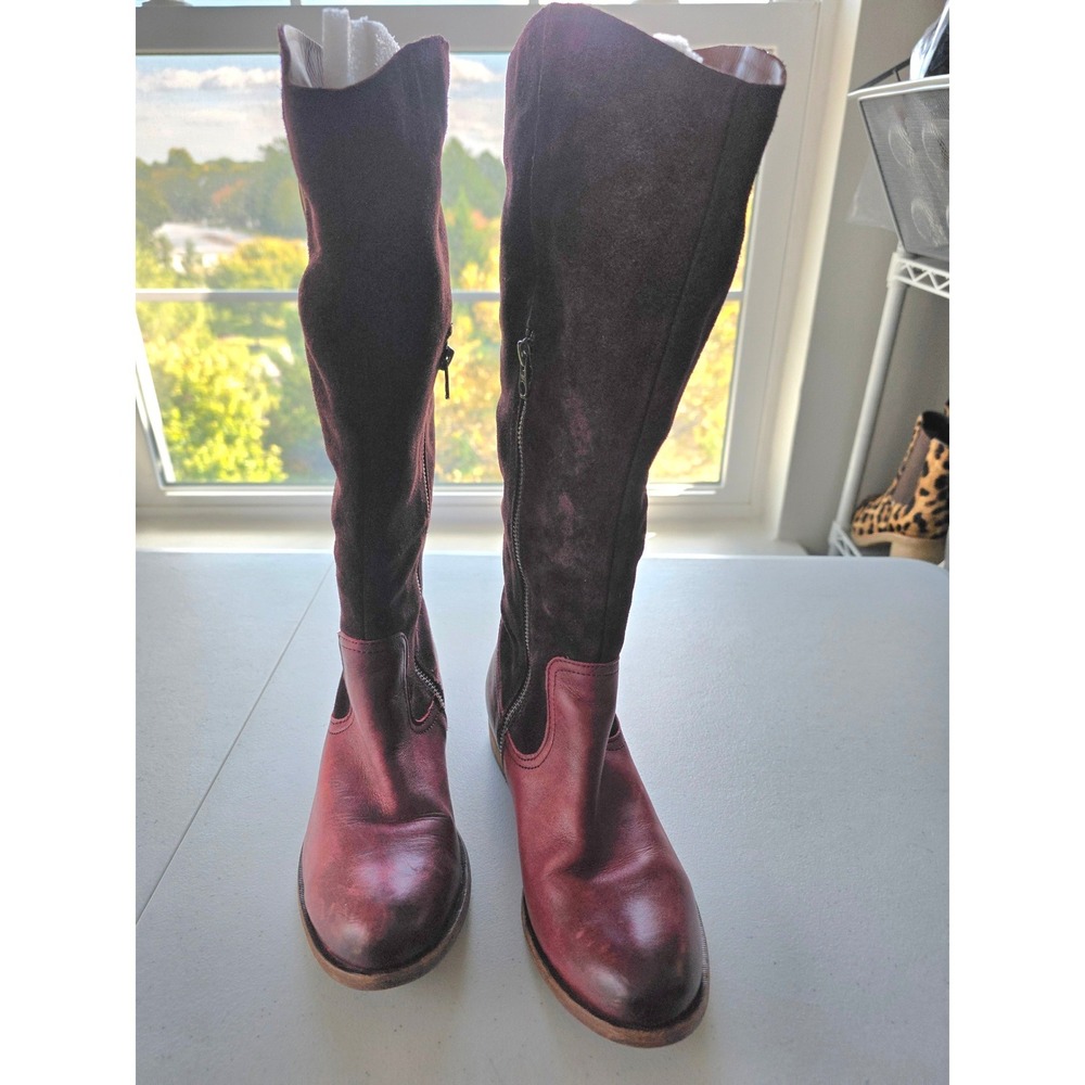Kork-Ease Women's Burgundy Leather Suede Tall Riding Boots Size 6.5M Equestrian - Picture 3 of 11